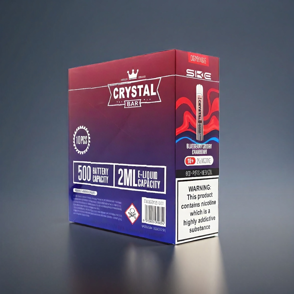 SKE Crystal BAR 600 Norge Engros med Blåbær, Kirsebær og Tranebær – 500mAh Batteri, 600 Puffs, 2.0ml E-væske, Mesh Coil