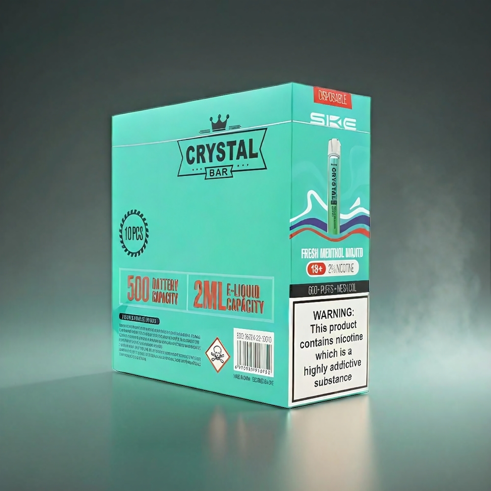 SKE Crystal BAR 600 Norge engros – Friskt Mentol Mojito – 0% Nikotin, 500mAh Batteri, 600 Puff, 2.0ml E-væske, Mesh Coil