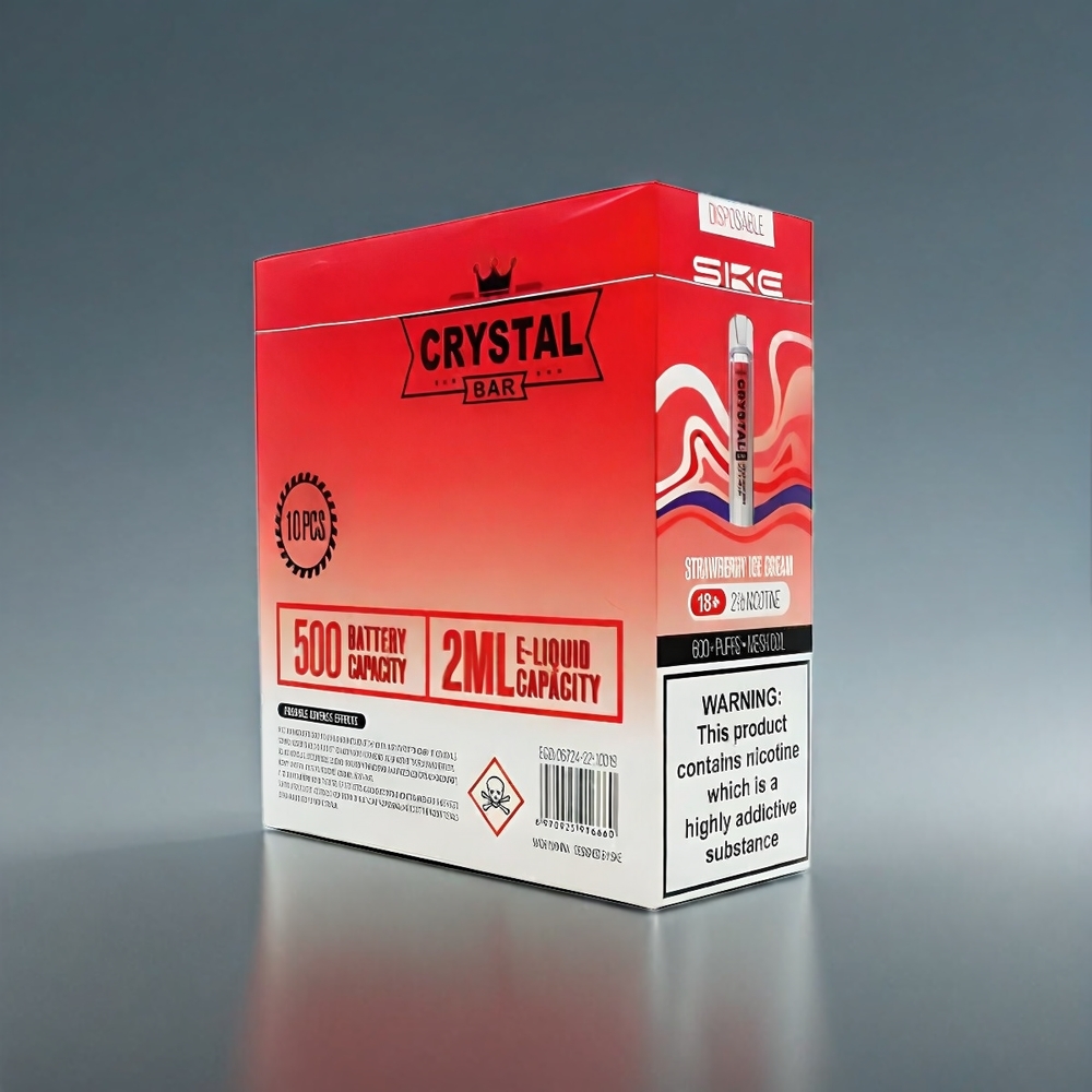 SKE Crystal BAR 600 Norge engros Vape Jordbær Iskrem – 0% Nikotin, 600 Puffs, 500mAh Batteri
