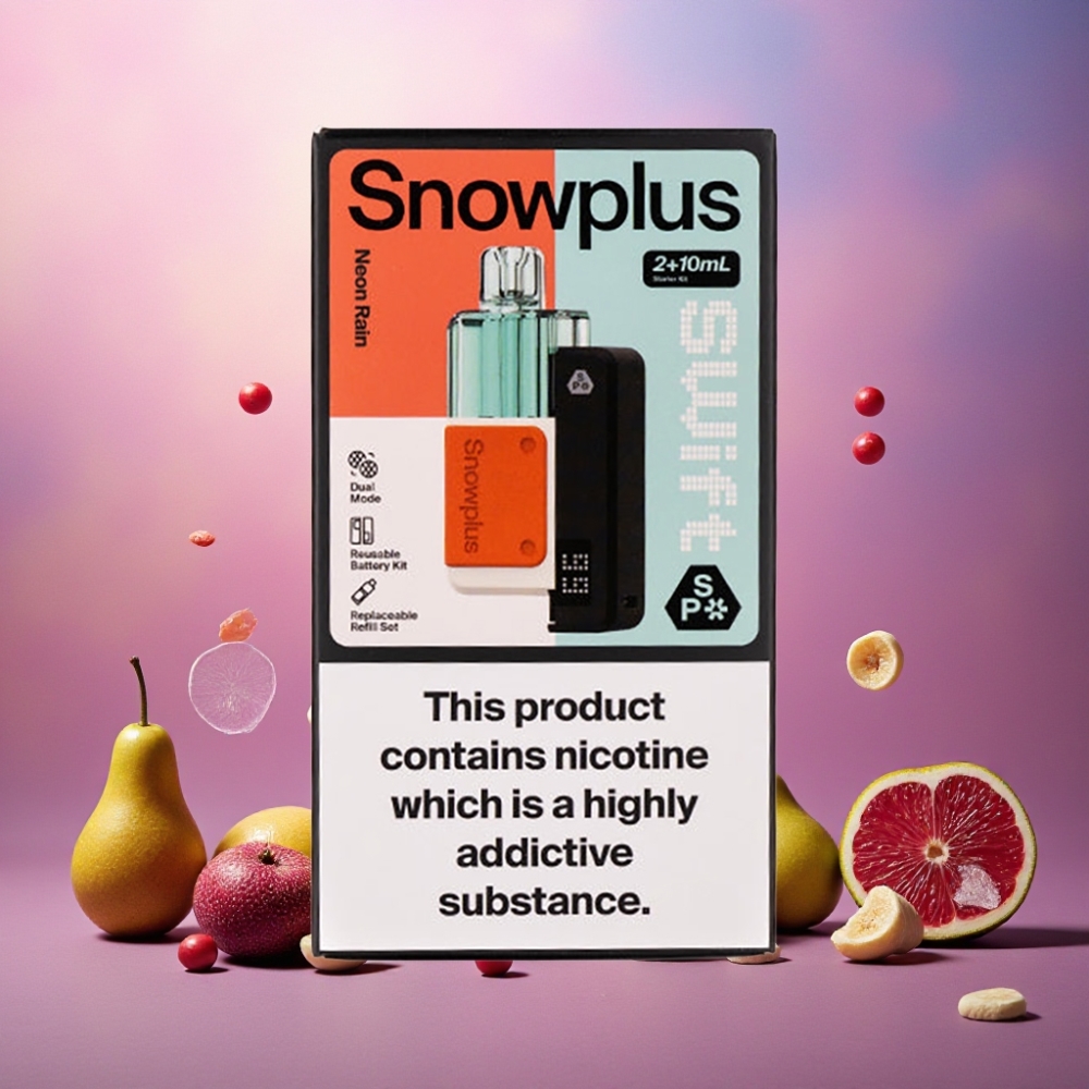Snowplus Swift 5000 Puffs Prefilled Pod Kit Neon Regn (43 x 81 x 25 mm, 1000 mAh, 2+10 ml) Norge Engros