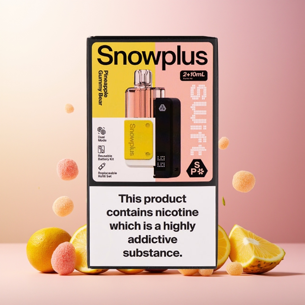 Snowplus Swift 5000 Puffs Prefilled Pod Kit Norge Engros med Ananas Gummy Bjørn Smak, 1000 mAh Batteri, 2+10 ml E-væske, 2% Nikotin