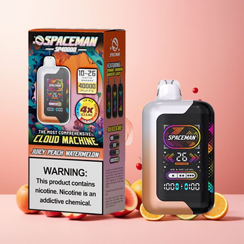 SPACEMAN SP40000 Norge Engros Engangsvape Saftig Fersken Vannmelon – 1000mAh Batteri, 20ml E-væske, 50mg/ml Nikotin