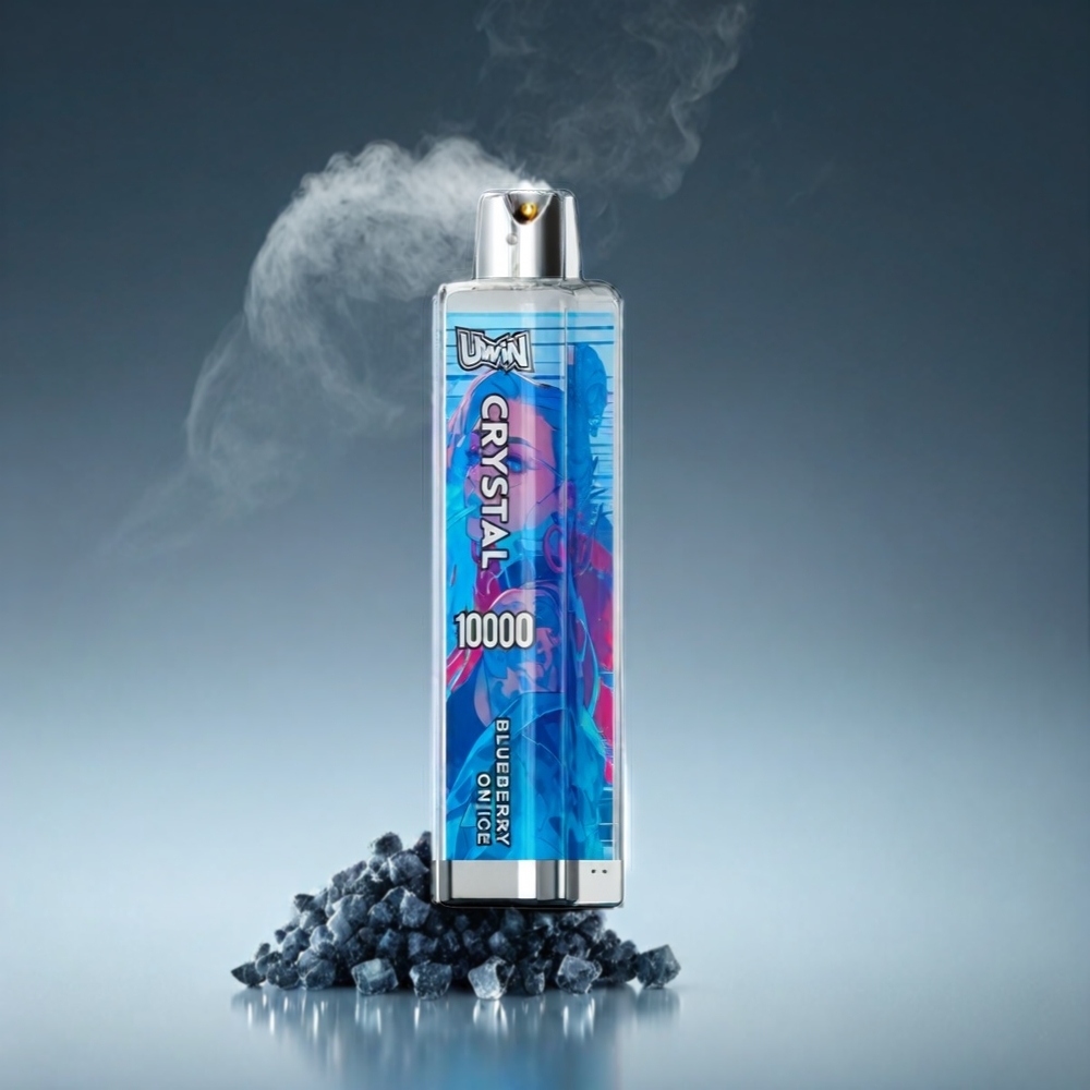 UWIN Crystal 10000 Puffs Norge Engros – Blåbær på Is med 18ml E-Væske, 650mAh Batteri, Type-C-lading & RGB-lys
