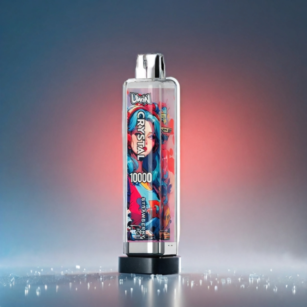 UWIN Crystal 10000 Puffs Norge engros – Jordbær Is med 18ml e-væske, 650mAh batteri, Type-C lading, RGB-lys