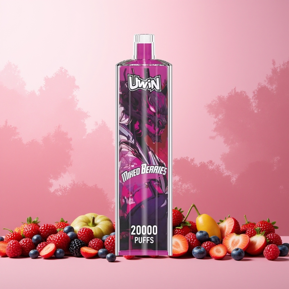 Norge engros Uwin Shisha Hookah Crystal 20000 Puffs 22ml Type-C Ladbar Blandede Bær Nikotin 0% 2% 3% 5% Mesh Coil