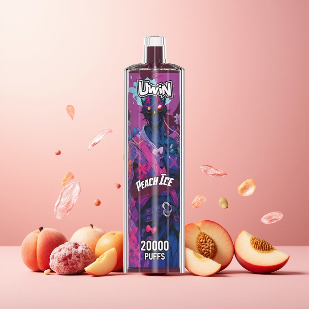 Uwin Shisha Hookah Crystal 20000 Puffs Norge Engros – 22ml Kapasitet, 650 mAh Batteri, Type-C Lading, Mesh Coil, Peis Is (Peach Ice)