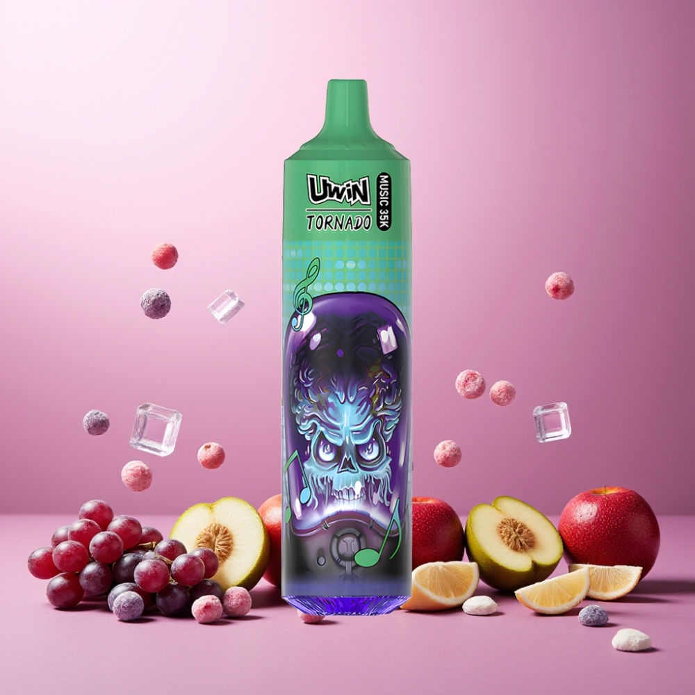 Uwin Tornado 35K Music Vape til engangsbruk Norge Engros med 35.000 puffs, 600mAh batteri og Type-C lading – Grape Ice