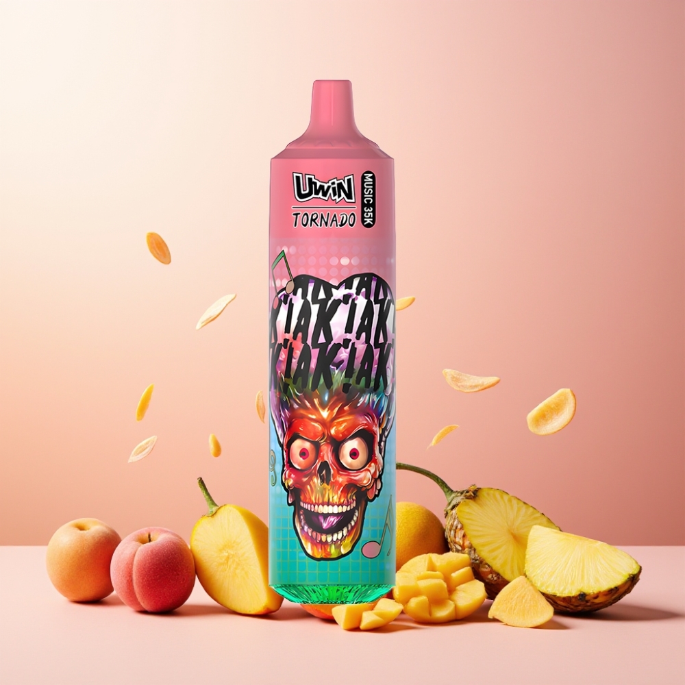 Uwin Tornado 35K Music Vape til engangsbruk Peachy Mango Pineapple 35.000 puffs 600mAh Norge engros