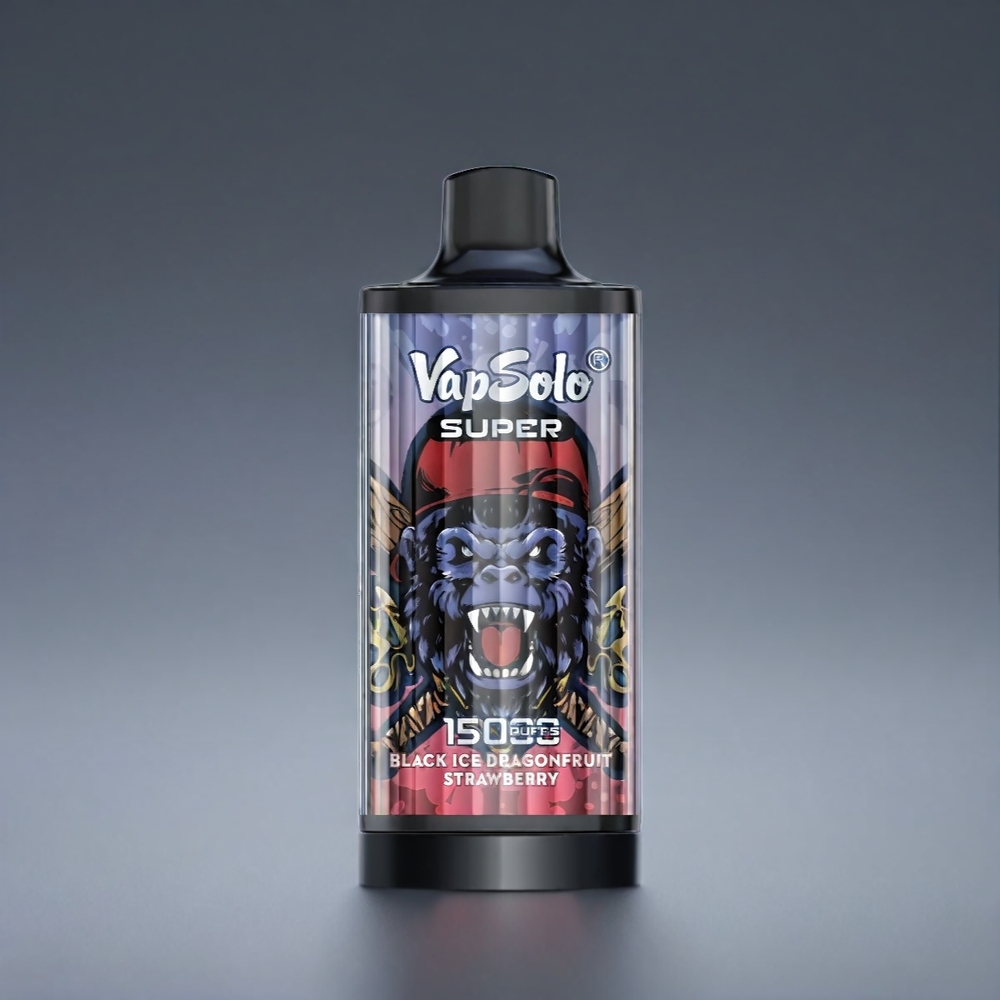 Vapsolo Super 15000 Puffs Norge Engros Vape Svart Is Druefrukt Jordbær – 40ml E-Liquid, 850mAh, Type-C