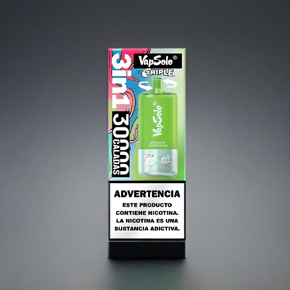 VapSolo Tripe 30000 Puffs Norge Engros - Bringebær og Vannmelon – 40ml E-Liquid – Type-C Lading – 3 Oljetanker