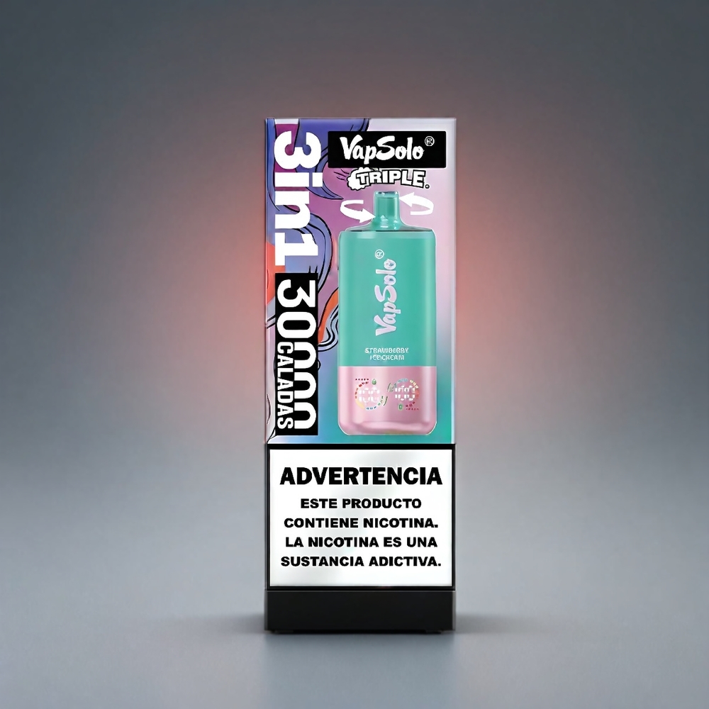 VapSolo Tripe 30000 Puffs Norge Engros – Jordbær Iskrem – 40ml E-Liquid – Type-C Lading