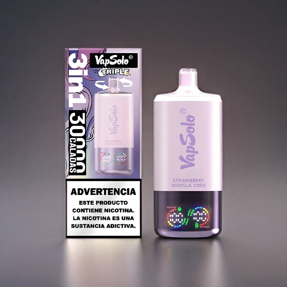 VapSolo Tripe 30000 Puffs Norge Engros – Jordbær Vanilje Coke – 40ml E-Liquid – Type-C Lading