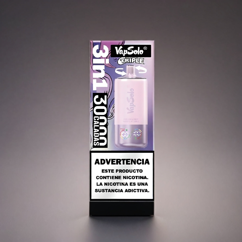 VapSolo Tripe 30000 Puffs Norge Engros – Jordbær Vanilje Coke – 40ml E-Liquid – Type-C Lading