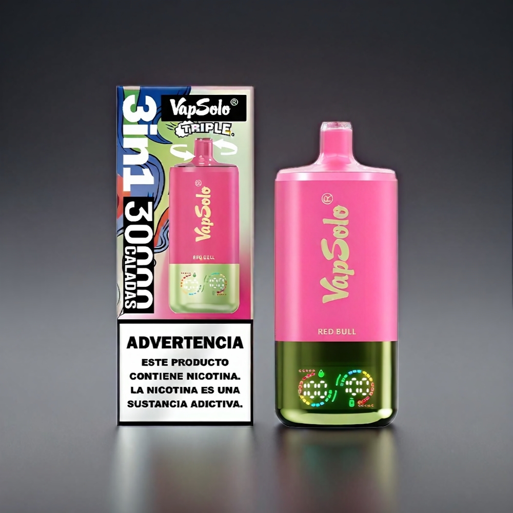 VapSolo Tripe Norge Engros 30000 Puffs 40ml 3 Tank Type-C Vape Red Bull