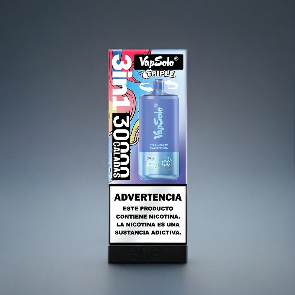 VapSolo Tripe Norge Engros 30000 Puffs Vape Jordbær, Vannmelon & Blåbær Is – 40ml, Type-C, 3 Tanker