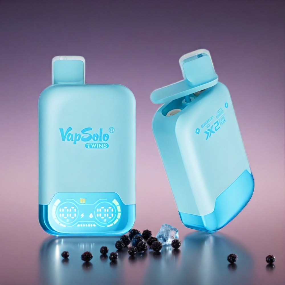 Vapsolo Twins 20000 Puffs Norge Engros – Blåbæris & Fizzende Kirsebær – 40 ml E-Liquid – 2 Oljetanker – Type-C Lading