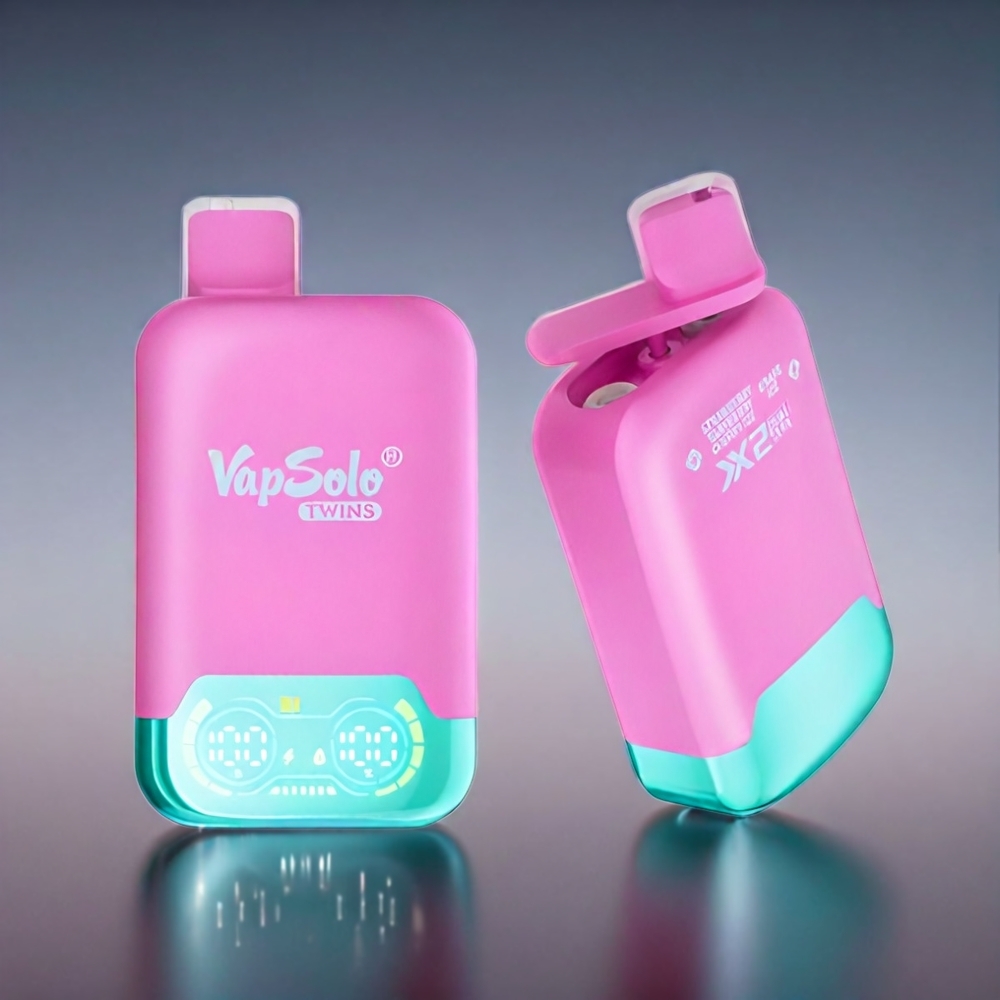 Vapsolo Twins 20000 Puffs Norge Engros – Jordbær, Bringebær, Kirsebær Is & Drue Is – 40 ml E-Liquid, Type-C Lading