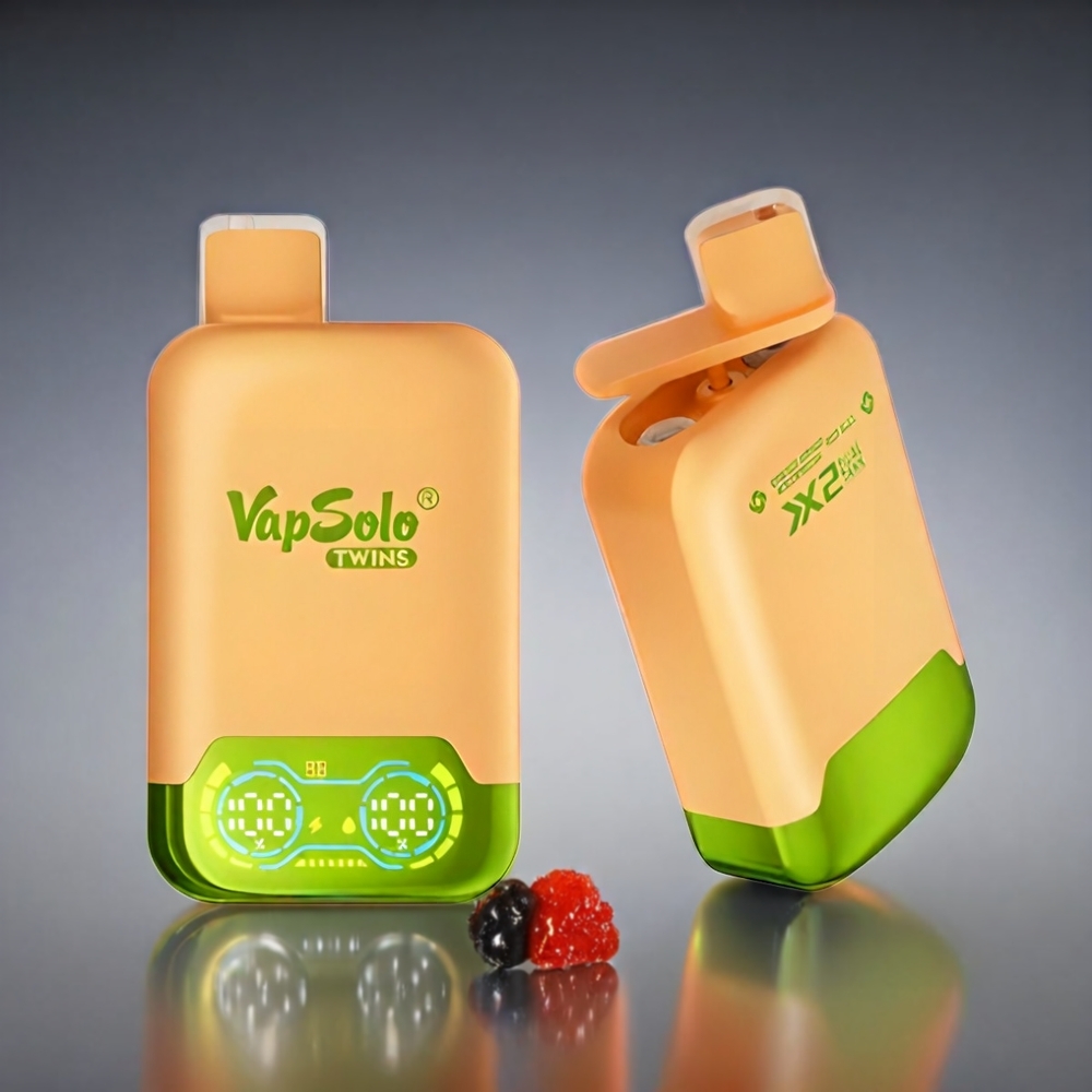 Vapsolo Twins 20000 Puffs Norge engros – 40 ml E-Liquid, 20mg/ml & 50mg/ml Nicotine, 2 Oljetanker, Type-C lading – Appelsin Mango Vannmelon & Red Bull