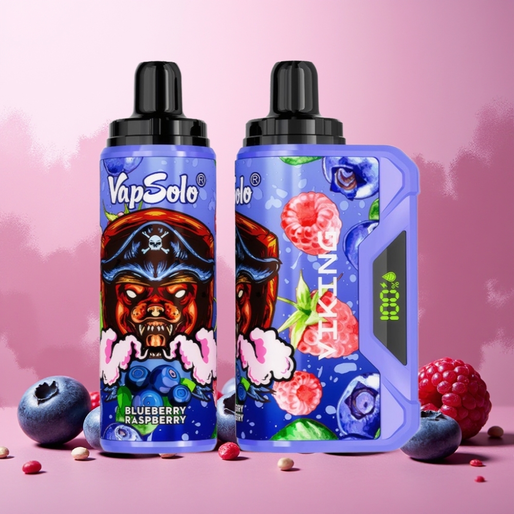 VapSolo VIKING 12000 Puffs Norge Engros Vape til engangsbruk Blåbær Bringebær – 22ml E-Liquid, Type-C Lading, LED Skjerm