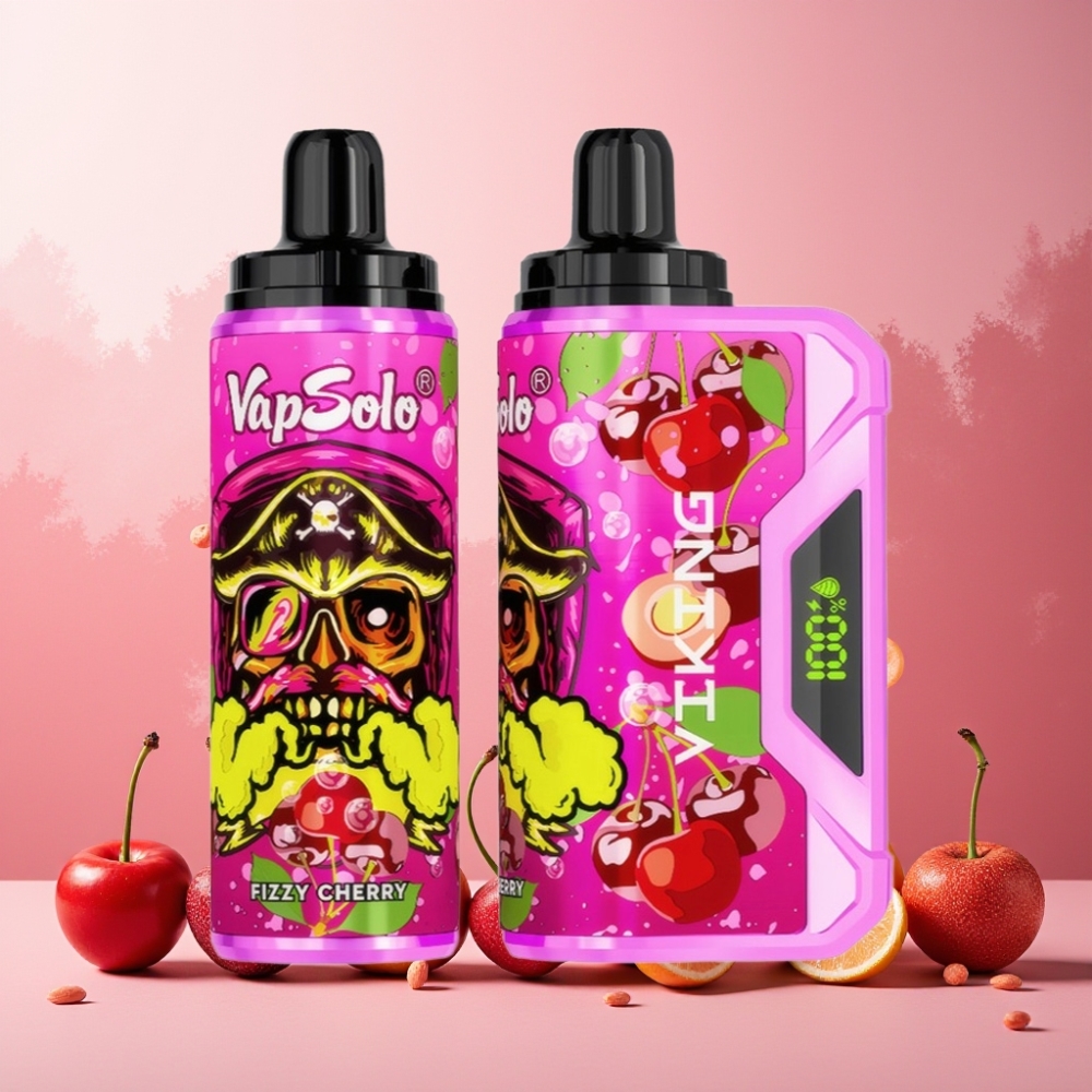 VapSolo VIKING 12000 Puffs Norge Engros Vape til engangsbruk Fizzy Kirsebær – 22ml E-Liquid, LED Skjerm, Type-C Lading