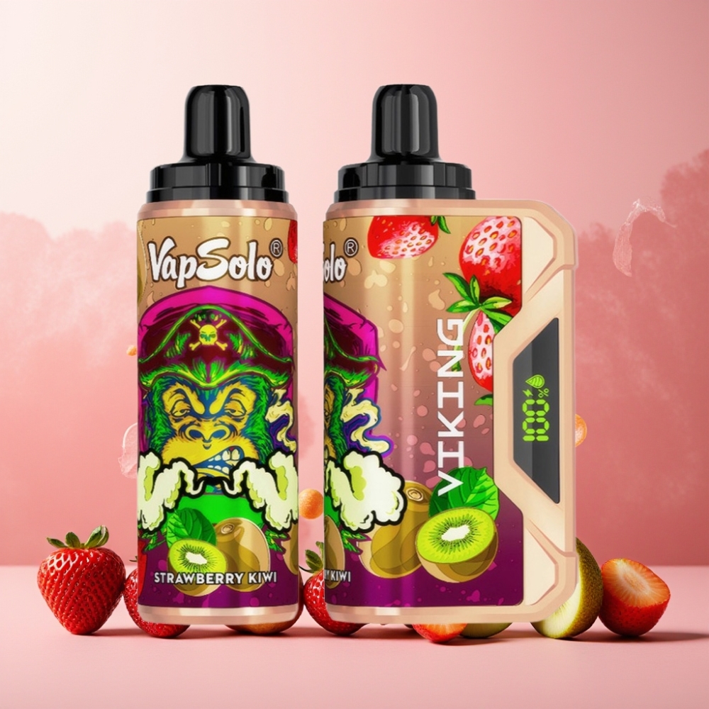 VapSolo VIKING 12000 Puffs Norge Engros – Vape til engangsbruk Jordbær Kiwi – 22ml E-Liquid, Type-C Lading, LED Skjerm