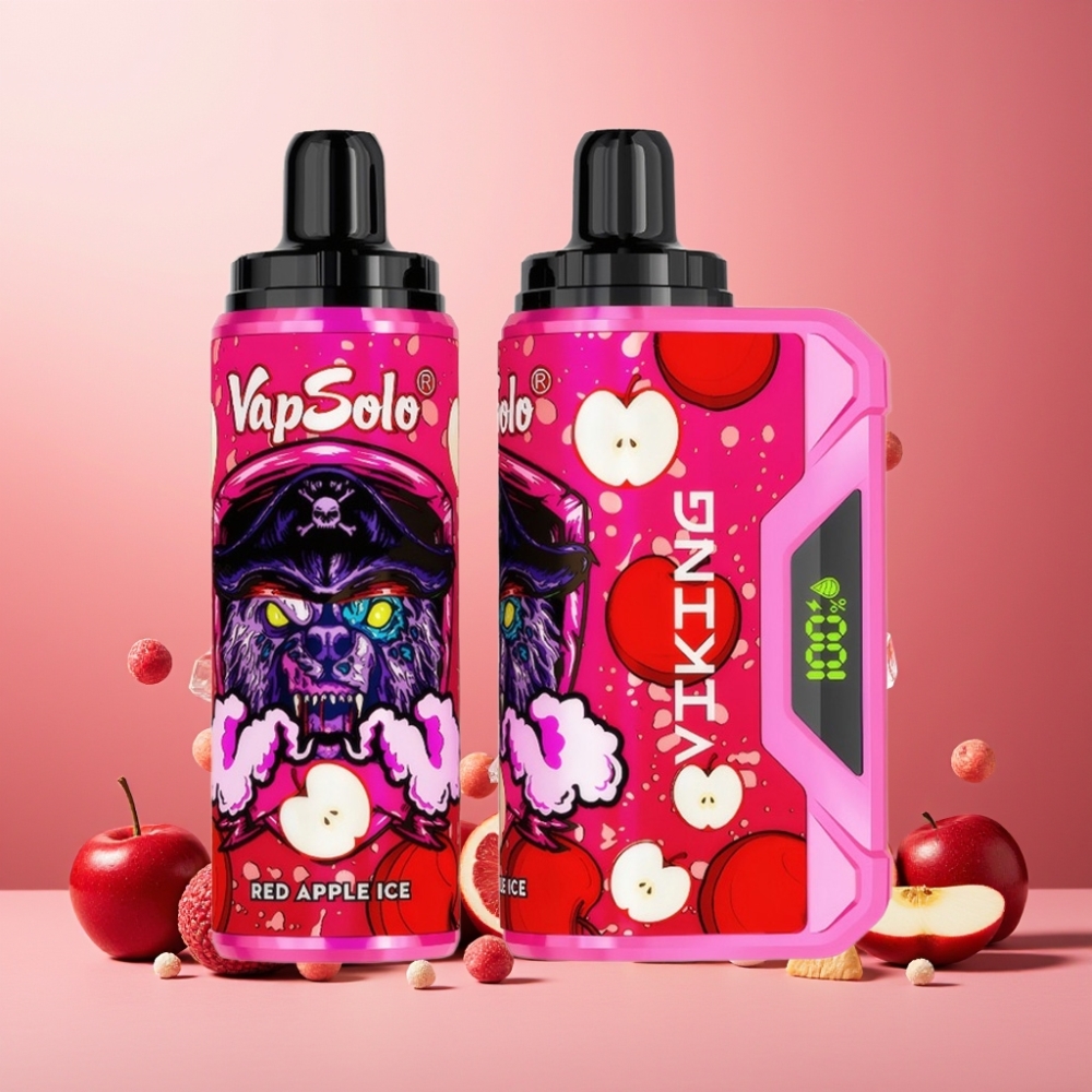 VapSolo VIKING 12000 Puffs Norge Engros Vape til engangsbruk Rød Eple Is – 22ml E-Liquid, Type-C Lading, LED Skjerm