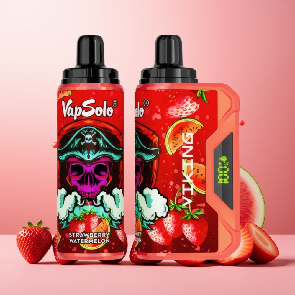 VapSolo VIKING Norge Engros 12000 Puffs 22ml Jordbær Vannmelon Vape til engangsbruk med Type-C-lading og LED-skjerm