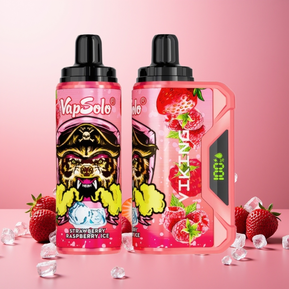 VapSolo VIKING Norge Engros 12000 Puffs 22ml Vape til engangsbruk Jordbær Bringebær Is med LED Display & Type-C Lading