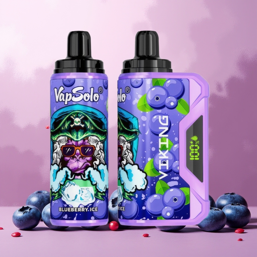 VapSolo VIKING Norge engros 12000 Puffs 22ml Blåbær Vape til engangsbruk med Type-C-lading og LED-display