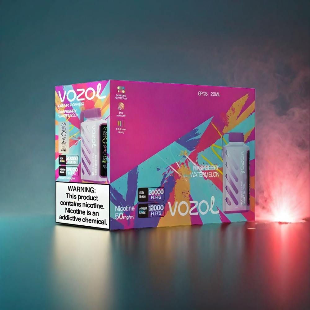 VOZOL Gear Power 20000 Puffs Norge Engros med Bringebær Vannmelon – S.i.L.C. Tech, Dual Mesh Coil, Full Screen Display, 20mL, 5%(50mg)