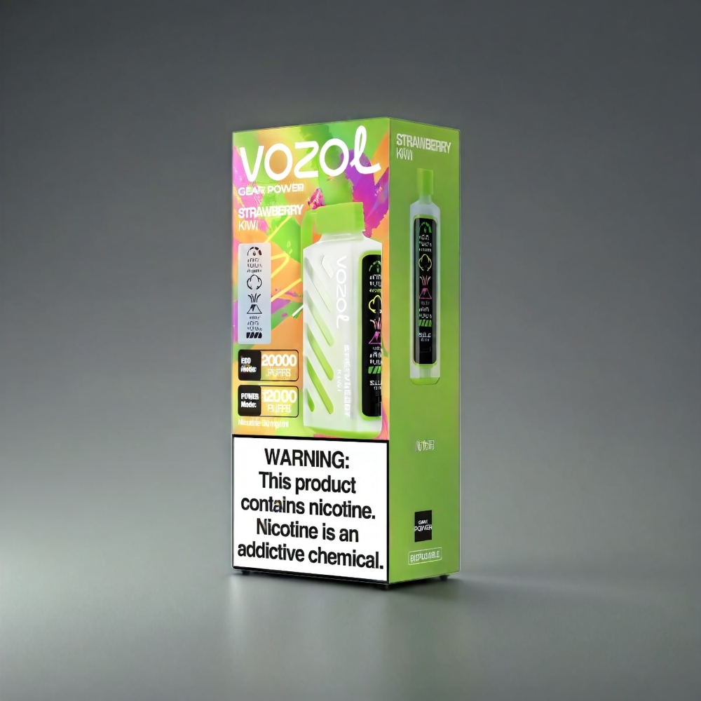 VOZOL Gear Power 20000 Puffs Norge engros – Jordbær Kiwi med S.i.L.C. Tech, Dual Mesh Coil og Full Screen Display