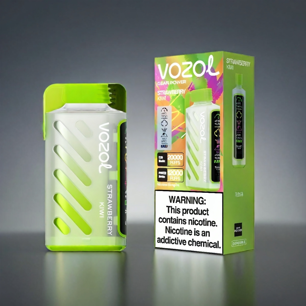 VOZOL Gear Power 20000 Puffs Norge engros – Jordbær Kiwi med S.i.L.C. Tech, Dual Mesh Coil og Full Screen Display
