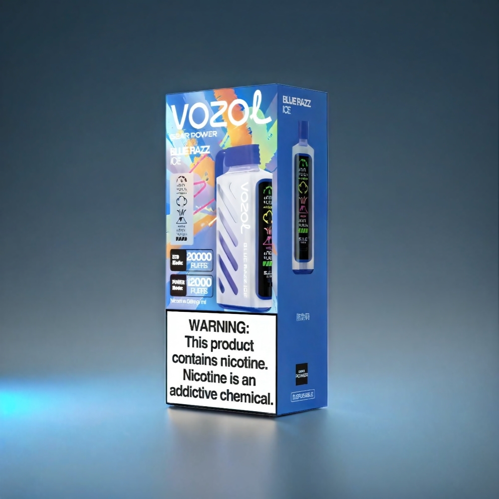 VOZOL Gear Power Norge engros 20000 Puffs Dual Mesh Coil Full Screen Display Blå Bringebær Is