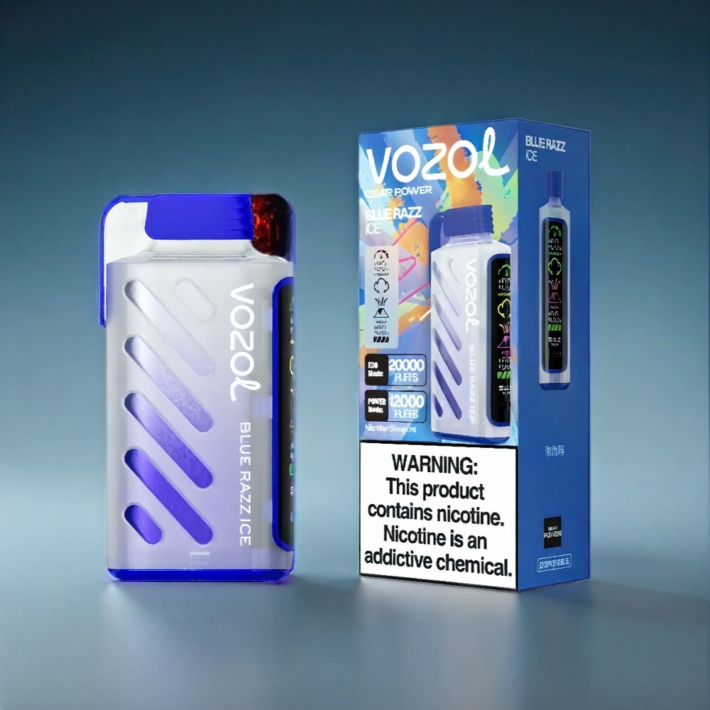 VOZOL Gear Power Norge engros 20000 Puffs Dual Mesh Coil Full Screen Display Blå Bringebær Is