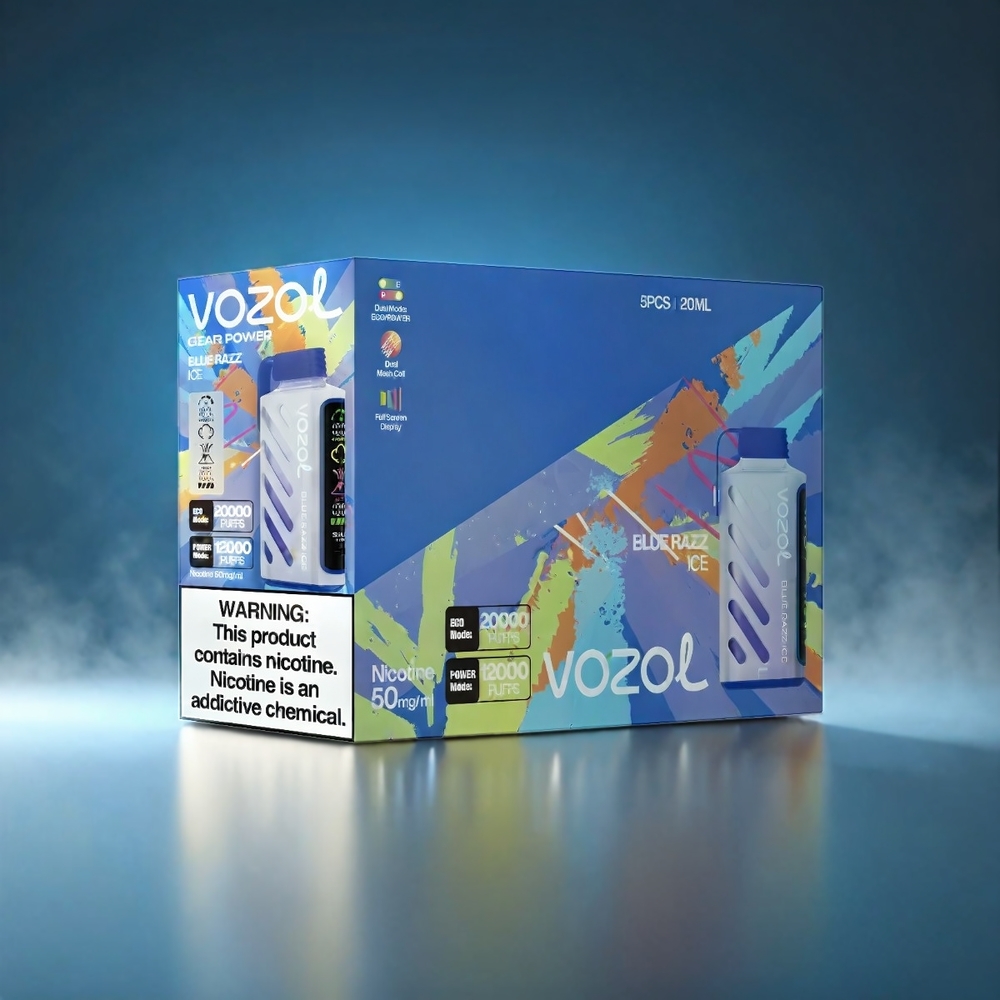 VOZOL Gear Power Norge engros 20000 Puffs Dual Mesh Coil Full Screen Display Blå Bringebær Is