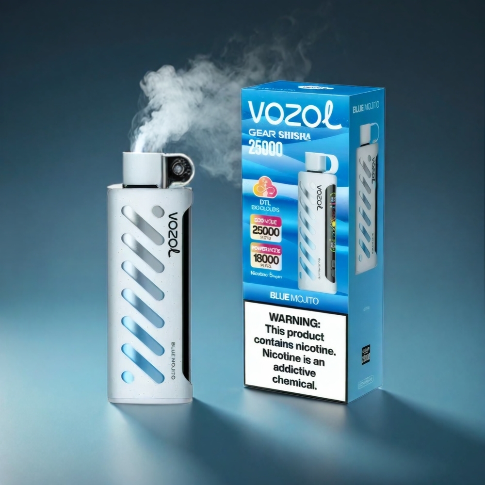 VOZOL Gear Shisha 25000 Puffs Norge Engros – 30 Smaker, Dual Mesh Dual Modes, 1000mAh Batteri, Blå Mojito