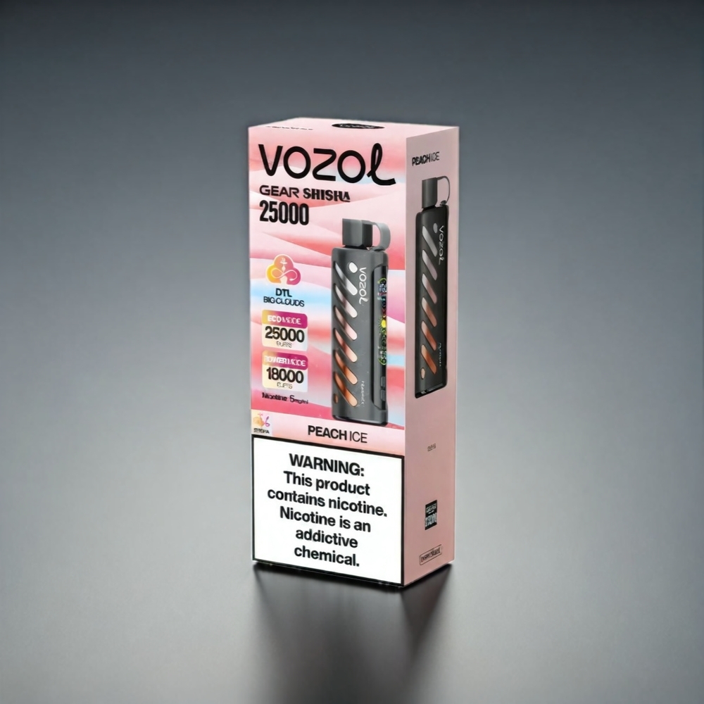 VOZOL Gear Shisha 25000 Puffs Norge Engros – 30 Smaker, S.i.L.C Tech, Dual Mesh Dual Modes, 1000mAh Batteri, Fersken Is