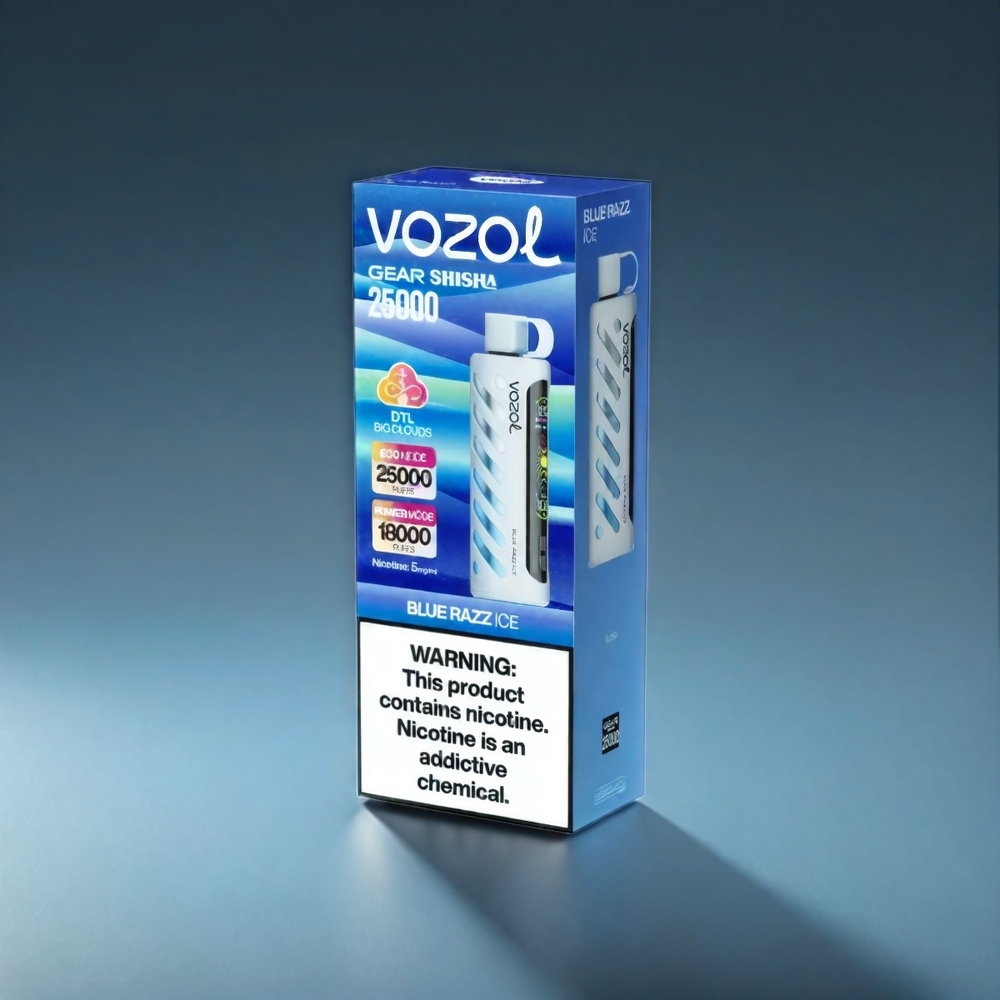 VOZOL Gear Shisha 25000 Puffs Norge Engros - Blå Bringebær Is, 30 Smaker, S.i.L.C Tech, Dual Mesh, 1000mAh, 3mg/5mg Nikotin