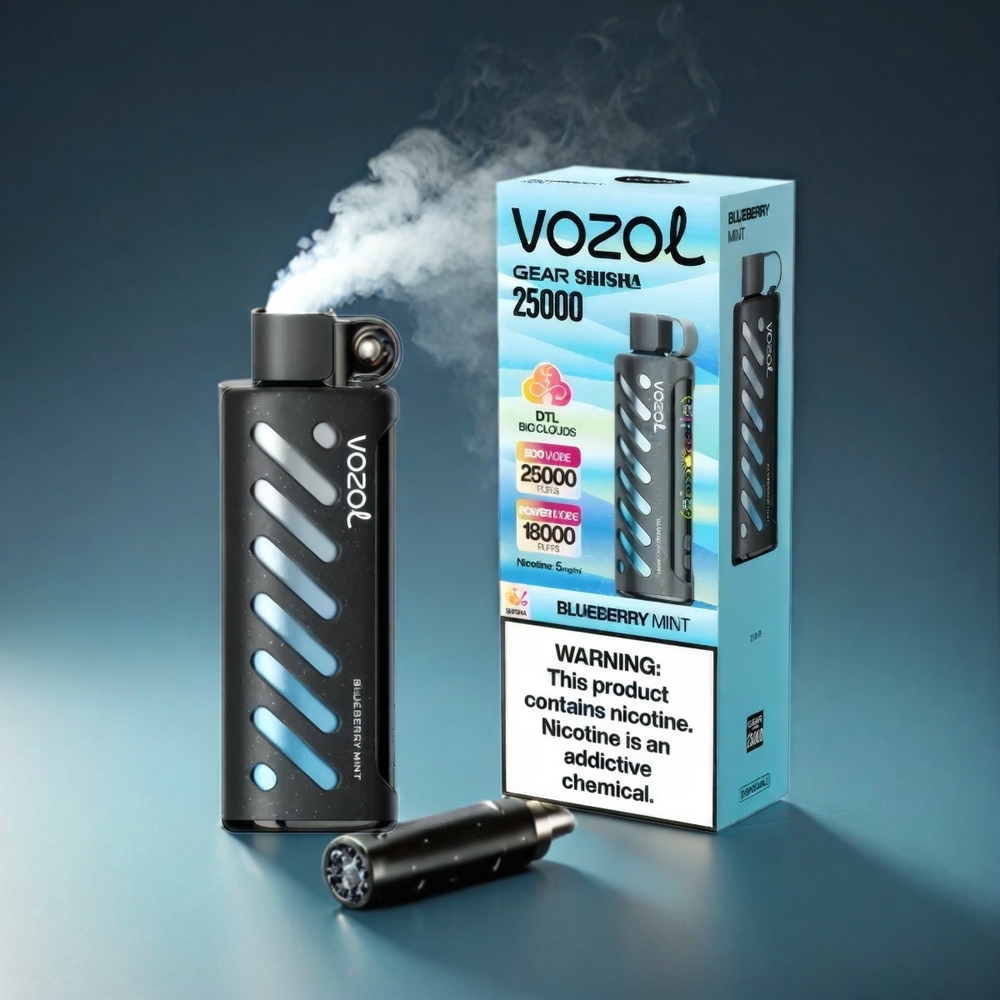 VOZOL Gear Shisha 25000 Puffs Norge Engros - Blåbær Mynte, 30 Smaker, Dual Mesh, S.i.L.C Tech, 1000mAh Batteri, 3mg/5mg Nikotin