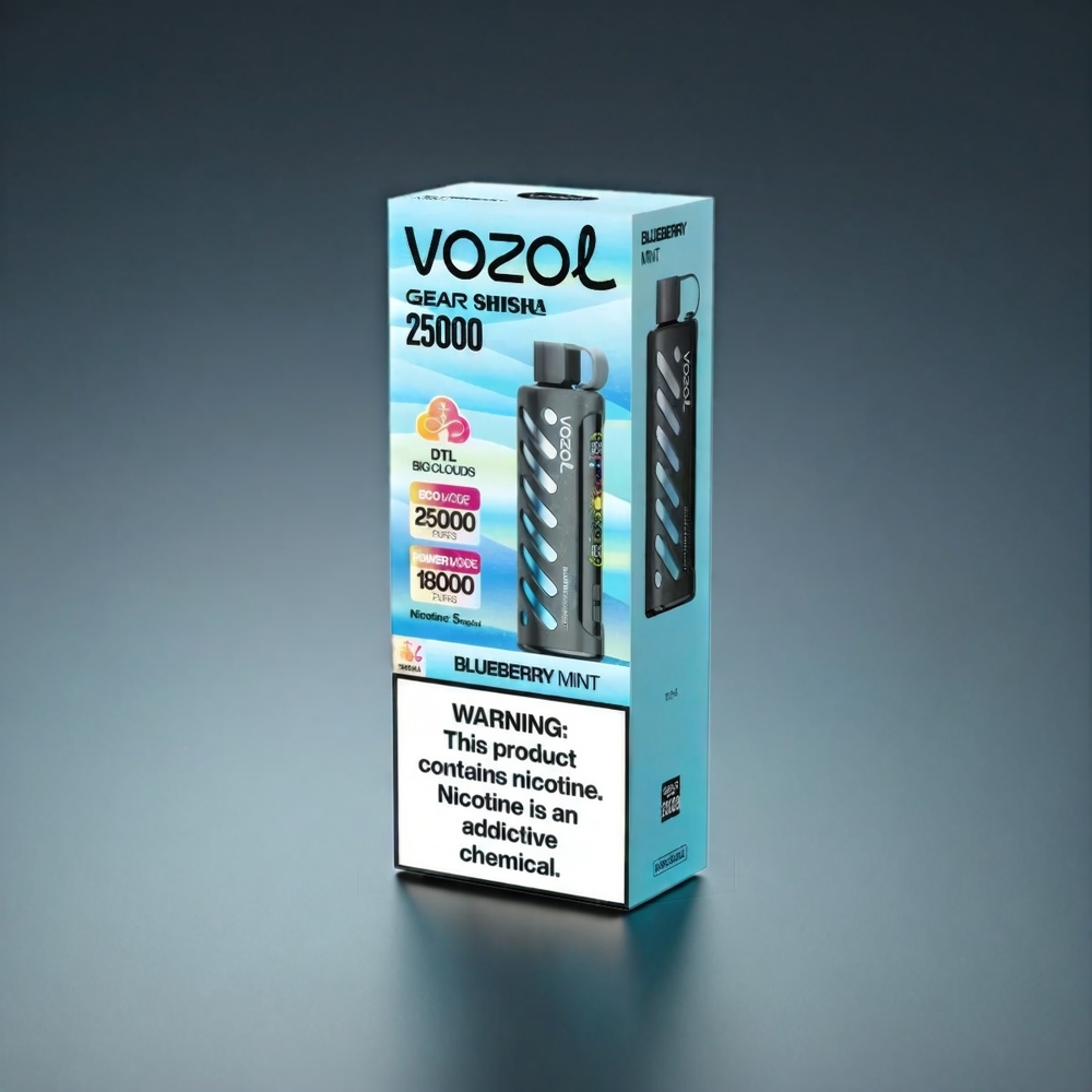 VOZOL Gear Shisha 25000 Puffs Norge Engros - Blåbær Mynte, 30 Smaker, Dual Mesh, S.i.L.C Tech, 1000mAh Batteri, 3mg/5mg Nikotin