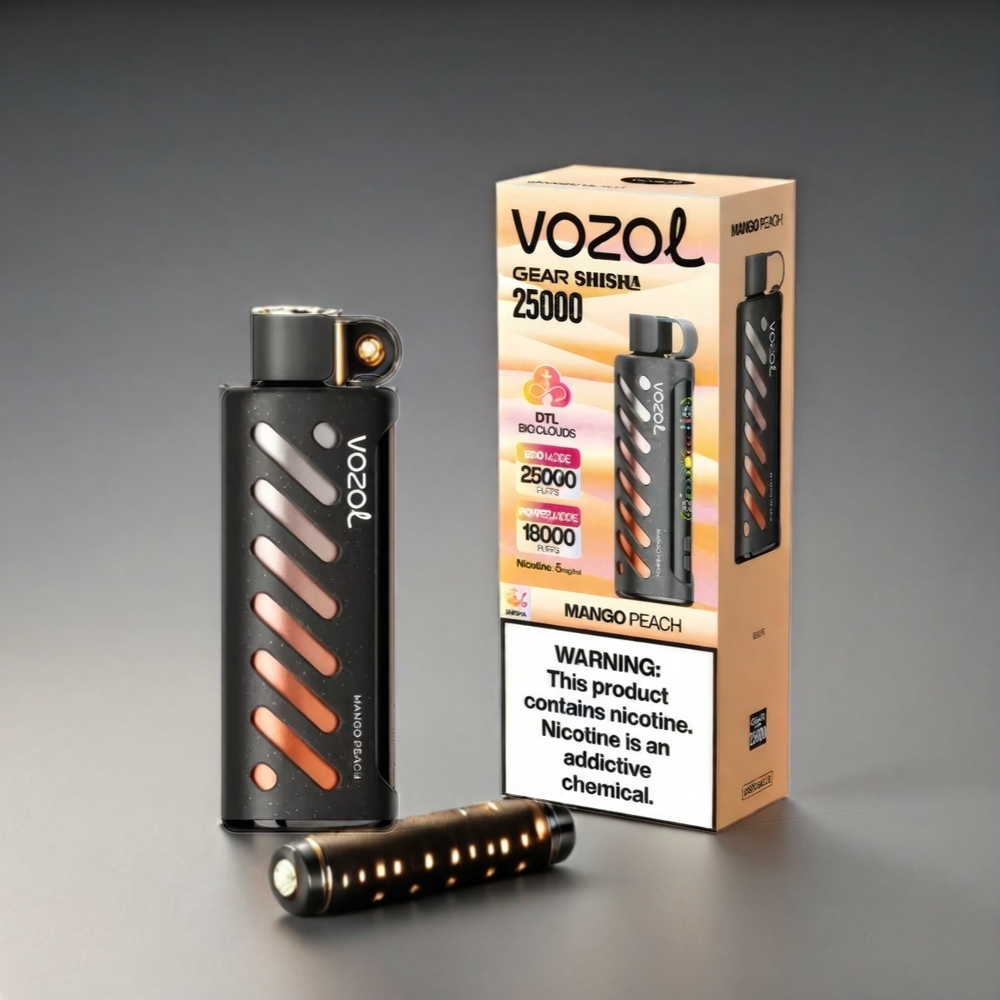 VOZOL Gear Shisha 25000 Puffs Norge Engros - Mangorskjell og Fersken, 30 Smaker, Dual Mesh Dual Modes, 1000mAh Batteri