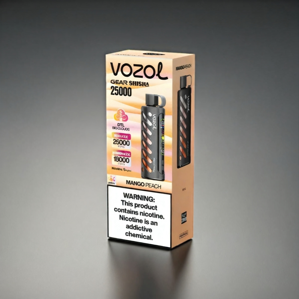 VOZOL Gear Shisha 25000 Puffs Norge Engros - Mangorskjell og Fersken, 30 Smaker, Dual Mesh Dual Modes, 1000mAh Batteri