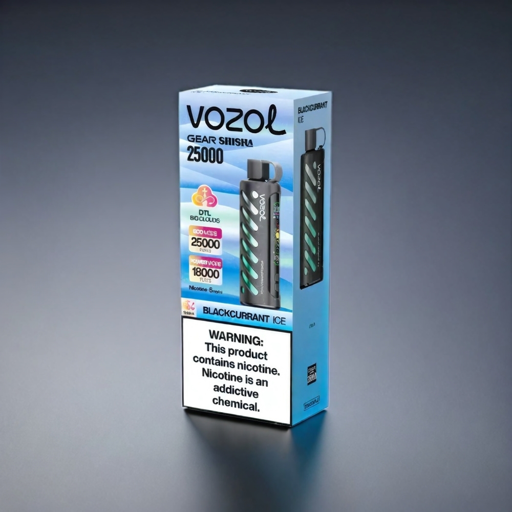 VOZOL Gear Shisha 25000 Puffs Norge Engros – Svartsolbær Is, Dual Mesh Dual Modes, 1000mAh Batteri, S.i.L.C Tech, 30 Smaker, 3mg/ml & 5mg/ml Nikotin