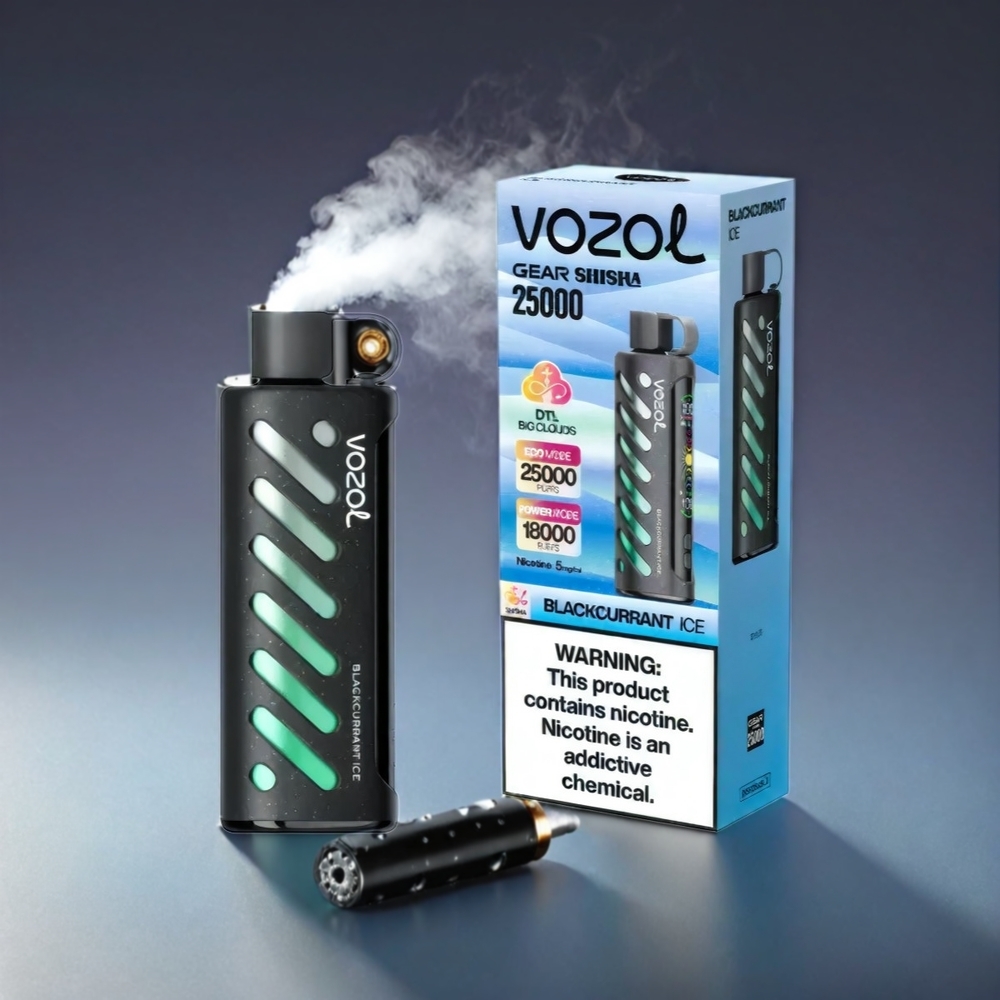 VOZOL Gear Shisha 25000 Puffs Norge Engros – Svartsolbær Is, Dual Mesh Dual Modes, 1000mAh Batteri, S.i.L.C Tech, 30 Smaker, 3mg/ml & 5mg/ml Nikotin