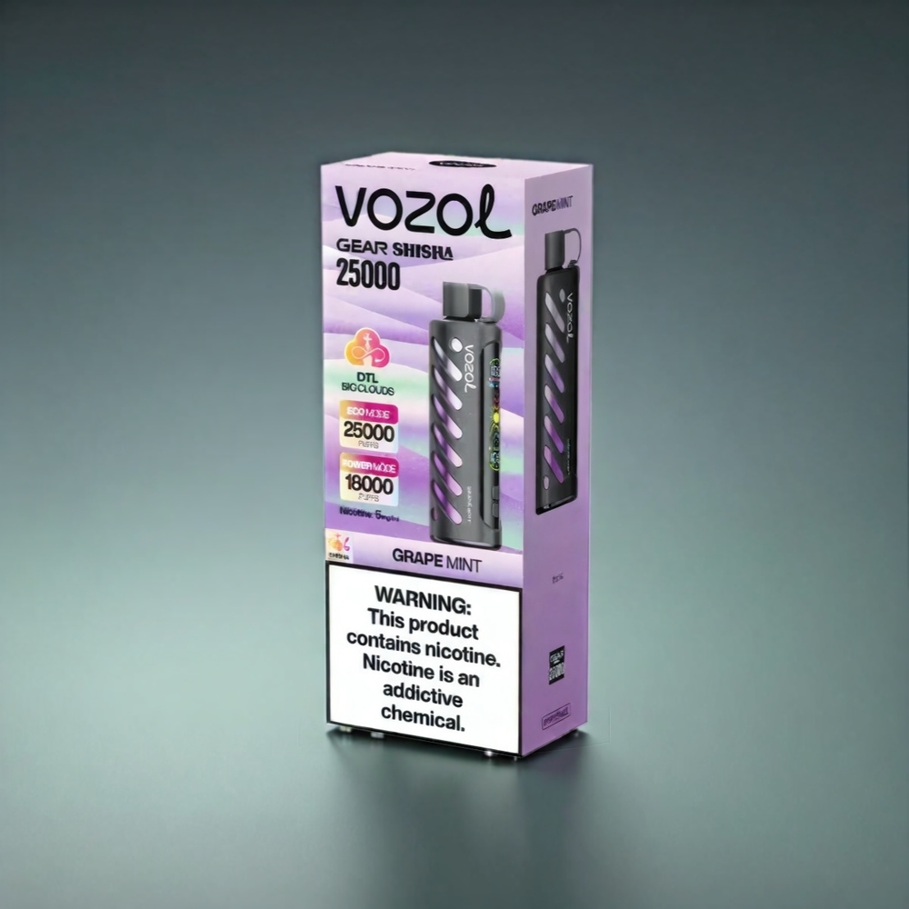 VOZOL Gear Shisha 25000 Puffs Norge Engros med 30 Deilige Smaker, Dual Mesh Dual Modes, 1000mAh Battery og S.i.L.C Tech – Druemynte