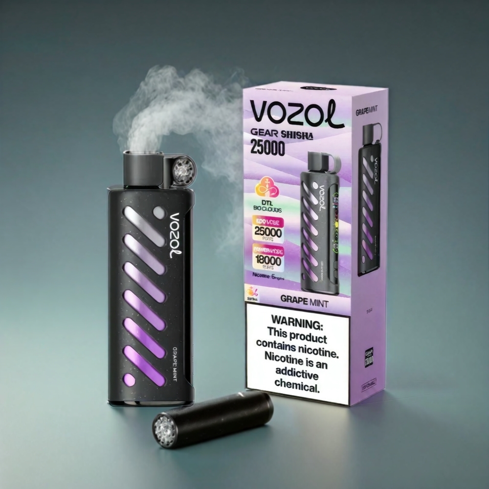 VOZOL Gear Shisha 25000 Puffs Norge Engros med 30 Deilige Smaker, Dual Mesh Dual Modes, 1000mAh Battery og S.i.L.C Tech – Druemynte