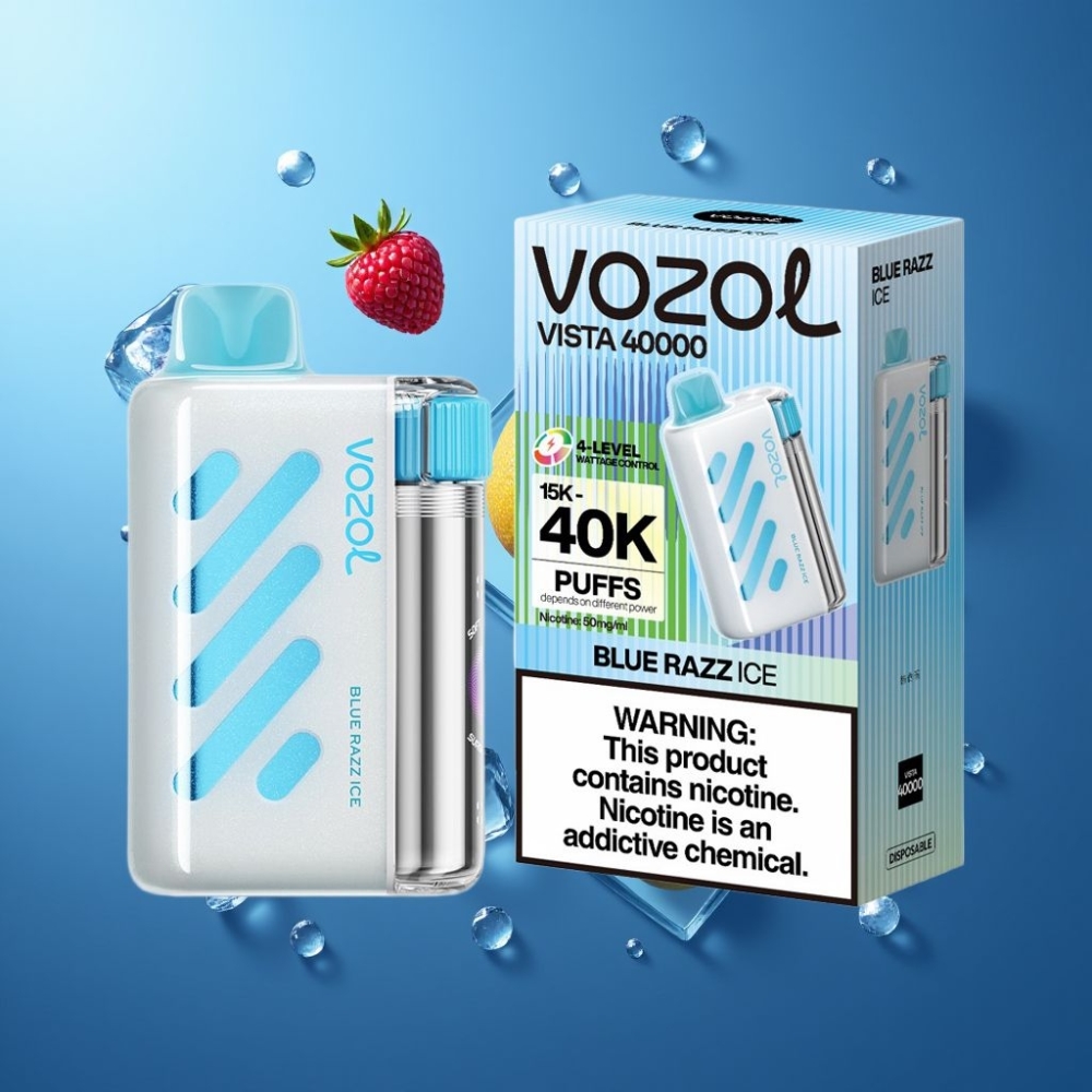 VOZOL VISTA 40000 Puffs Norge Engros MTL Rechargeable Vape med Blå Bringebær Is, 1000mAh Hurtiglading, 2% Nikotin, Mesh Coil og S.i.L.C Flavor Technology