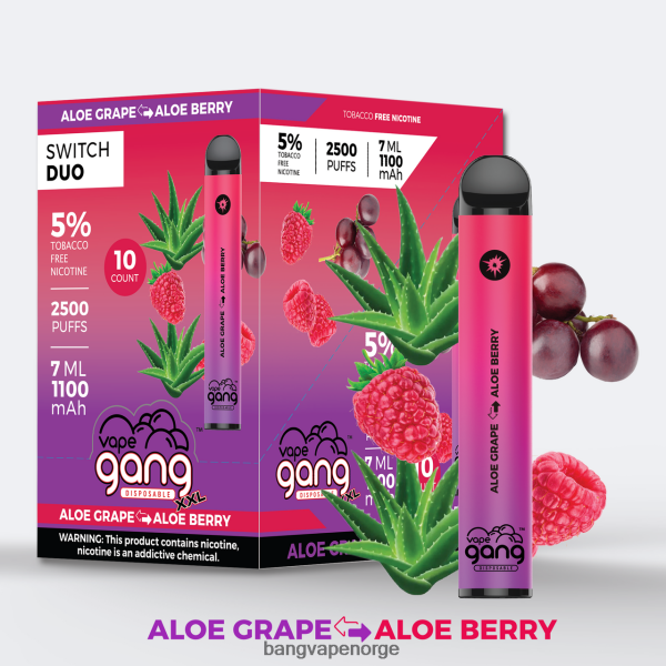 Bang Vape 5000 Puffs Nicotine - Vape Gang Switch Duo 2 smaker (eske med 10) 2B260F39 aloe drue - aloe bær