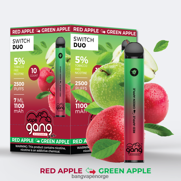 Bang Vape Disposable - Vape Gang Switch Duo 2 smaker (eske med 10) 2B260F46 rødt eple - grønt eple