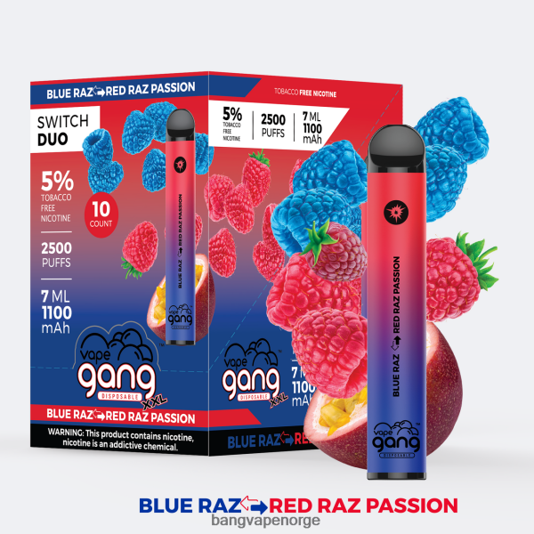 Vape Gang Norge - Vape Gang Switch Duo 2 smaker (eske med 10) 2B260F41 blå razz - rød razz lidenskap